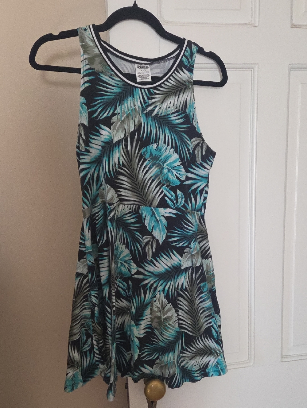 Victoria's Secret PINK Black Dress with Teal & Mint Leaf Print In Size Medium